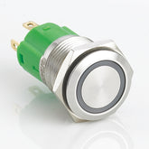 16mm Metal Push Button Switch Flat Head Ring LED Momentary Stainless Steel Soldering Pin 1 Normally-Open and 1 Normally-Closed