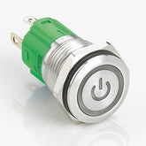 16mm Metal Push Button Switch Flat Head Power Symbol LED Momentary Stainless Steel Soldering Pin 1 Normally-Open and 1 Normally-Closed