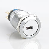 19mm 2-gear Metal Rotary Selector Switch with Key Latching Stainless Steel Soldering Pin 1 Normally-Open and 1 Normally-Closed