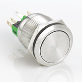 22mm Metal Push Button Switch Flat Head Momentary Flat Head Stainless Steel Soldering Pin 1 Normally-Open and 1 Normally-Closed