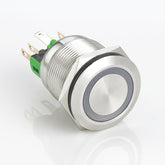 22mm Metal Push Button Switch Flat Head Ring LED Momentary Flat Head Stainless Steel Soldering Pin 1 Normally-Open and 1 Normally-Closed