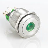 22mm Metal Push Button Switch Dot LED Momentary Flat Head Stainless Steel Soldering Pin 1 Normally-Open and 1 Normally-Closed