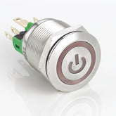 22mm Metal Push Button Switch Power Symbol LED Momentary Flat Head Stainless Steel Soldering Pin 1 Normally-Open and 1 Normally-Closed