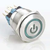 25mm Metal Push Button Switch Power Symbol LED Momentary Flat Head Stainless Steel Soldering Pin 1 Normally-Open and 1 Normally-Closed