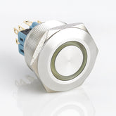 30mm Metal Push Button Switch Ring LED Momentary High Head Stainless Steel Soldering Pin 1 Normally-Open and 1 Normally-Closed