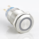 19mm Metal Push Button Switch Flat Head Ring LED Momentary Flat Head Stainless Steel Soldering Pin 1 Normally-Open and 1 Normally-Closed