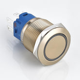 Three Colors 19mm Metal Push Button Switch Flat Head Ring LED Momentary Stainless Steel Soldering Pin 1 Normally-Open and 1 Normally-Closed