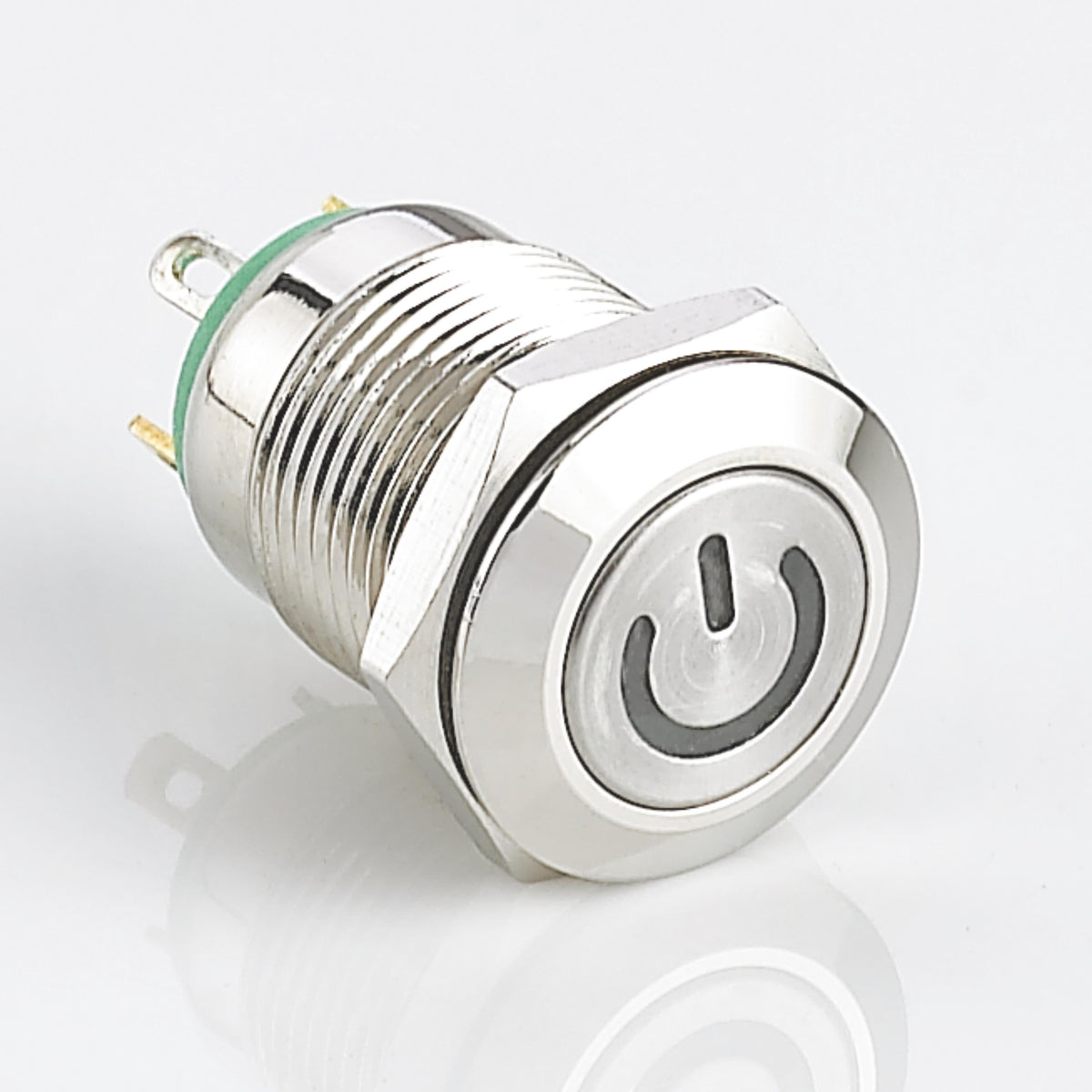 12mm Waterproof Metal Push Button Switch Power Symbol LED Momentary Flat Head Stainless Steel Soldering Pin 1 Normally-Open