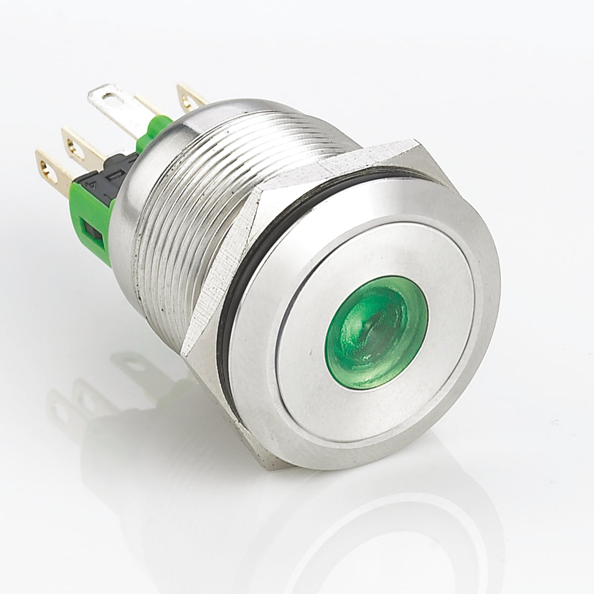 22mm Metal Push Button Switch Dot LED Momentary Flat Head Stainless Steel Soldering Pin 1 Normally-Open and 1 Normally-Closed