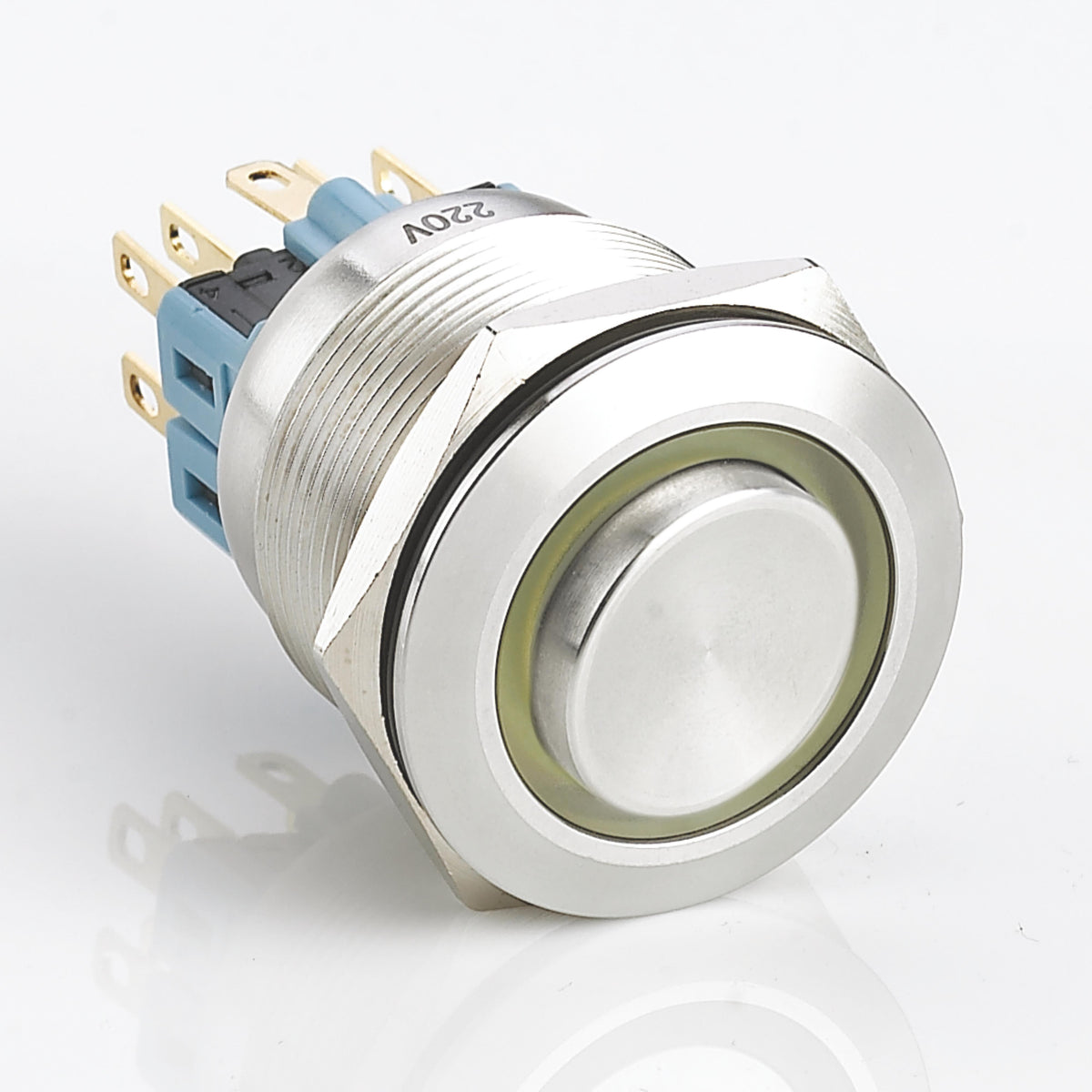 25mm Metal Push Button Switch Ring LED Momentary High Head Stainless Steel Soldering Pin 1 Normally-Open and 1 Normally-Closed