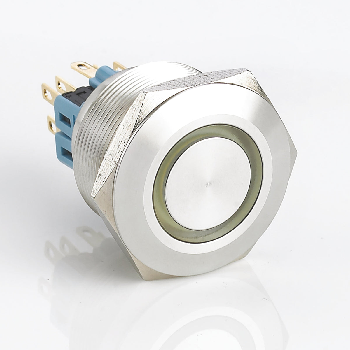 30mm Metal Push Button Switch Ring LED Momentary High Head Stainless Steel Soldering Pin 1 Normally-Open and 1 Normally-Closed