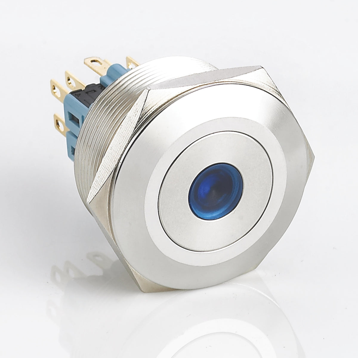 30mm Metal Push Button Switch Dot LED Momentary Flat Head Stainless Steel Soldering Pin 1 Normally-Open and 1 Normally-Closed