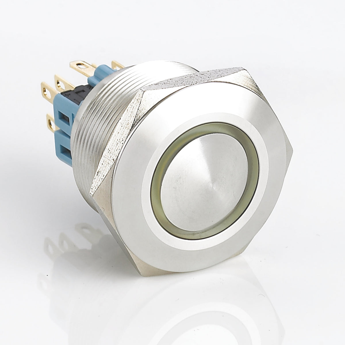 30mm Metal Push Button Switch Ring LED Momentary Ball Head Stainless Steel Soldering Pin 1 Normally-Open and 1 Normally-Closed