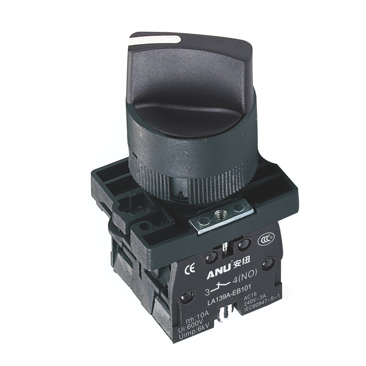 Plastics Rotary Selector Switch 2-Gear Short Handle Latching 1 Normally-Open and 1 Normally-Closed