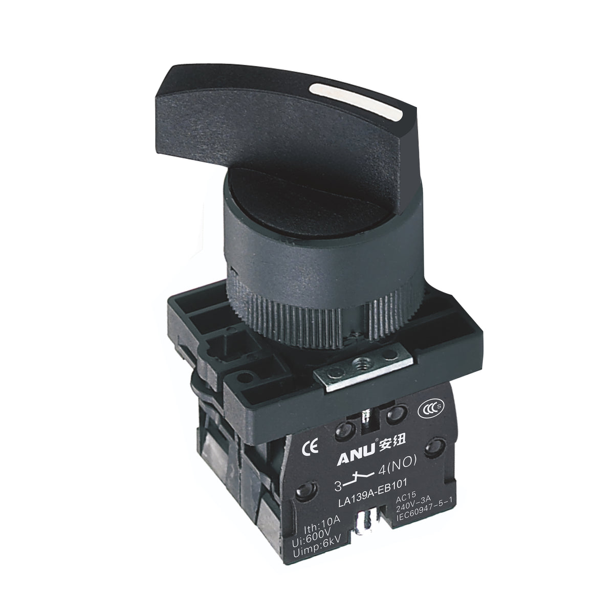 Plastics Rotary Selector Switch 2-Gear Long Handle Latching 1 Normally-Open and 1 Normally-Closed