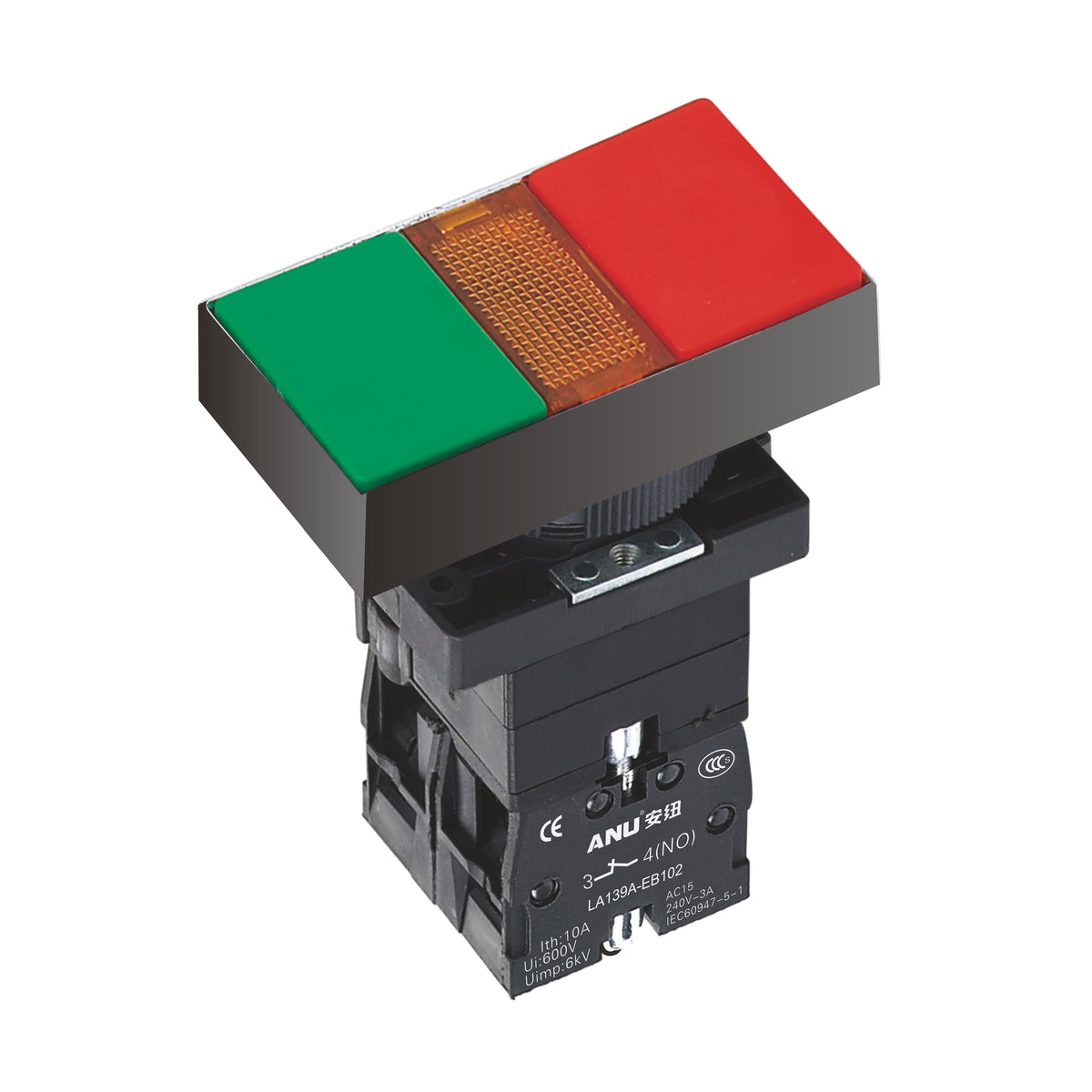 Plastics Double Push Buttons Flat Head LED 1 Normally-Open and 1 Normally-Closed