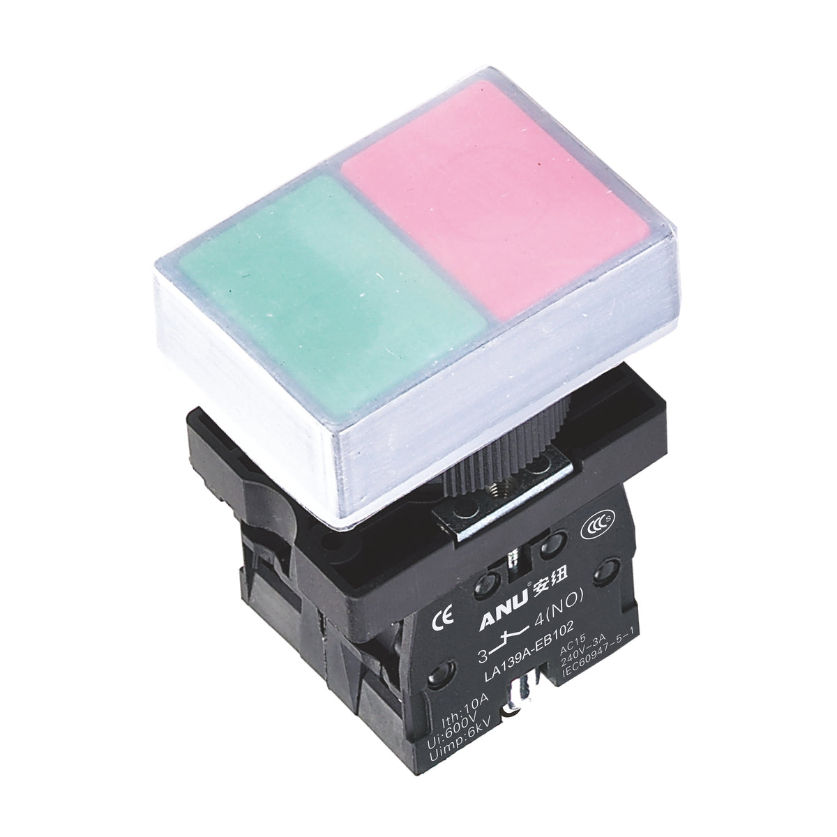 Plastics Double Push Buttons Flat Head Waterproof 1 Normally-Open and 1 Normally-Closed