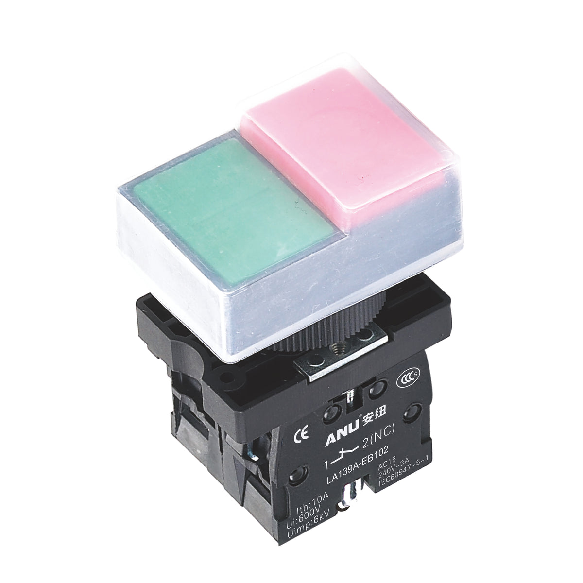 Plastics Double Push Buttons Convex Flat Head Waterproof 1 Normally-Open and 1 Normally-Closed