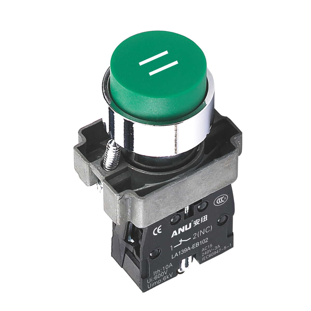 Metal Push Button Switch High Head Symbol '||' Green Background 1 Normally-Open