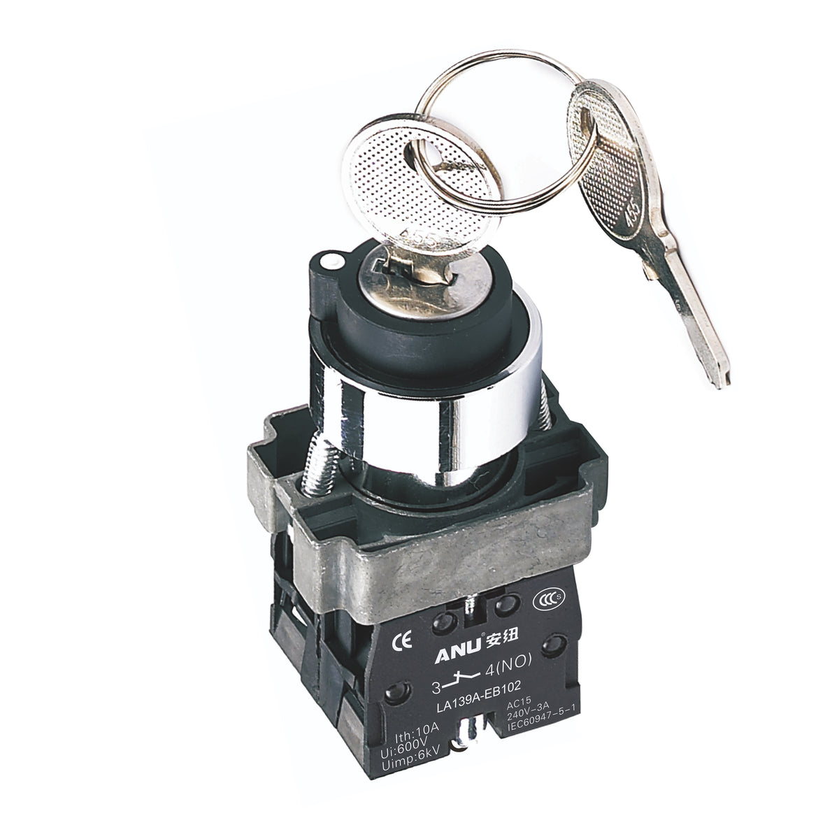 Metal Rotary Selector Switch with Key 2-Gear 1 Normally-Open