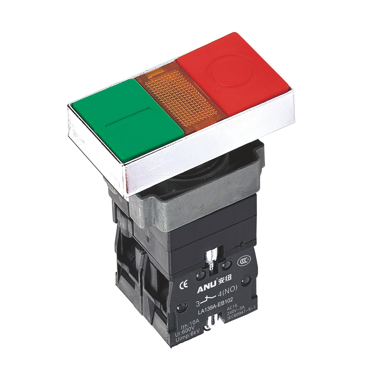 Metal Double Push Buttons Flat Head LED 1 Normally-Open and 1 Normally-Closed