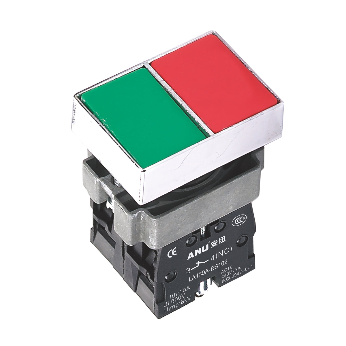 Metal Double Push Buttons Flat Head 1 Normally-Open and 1 Normally-Closed