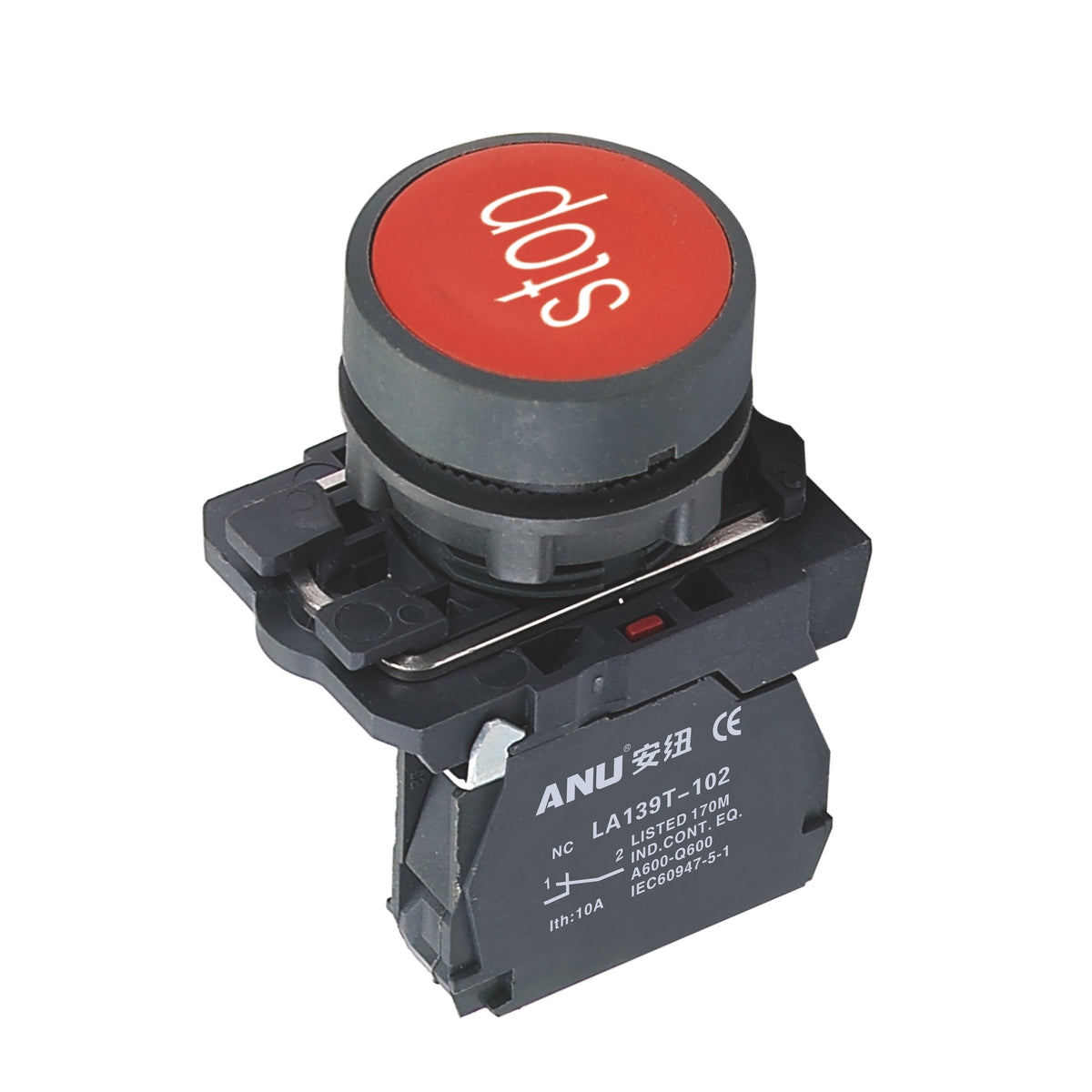 Plastics Push Button Switch Symbol 'STOP' Flat Head Waterproof Momentary 1 Normally-Open