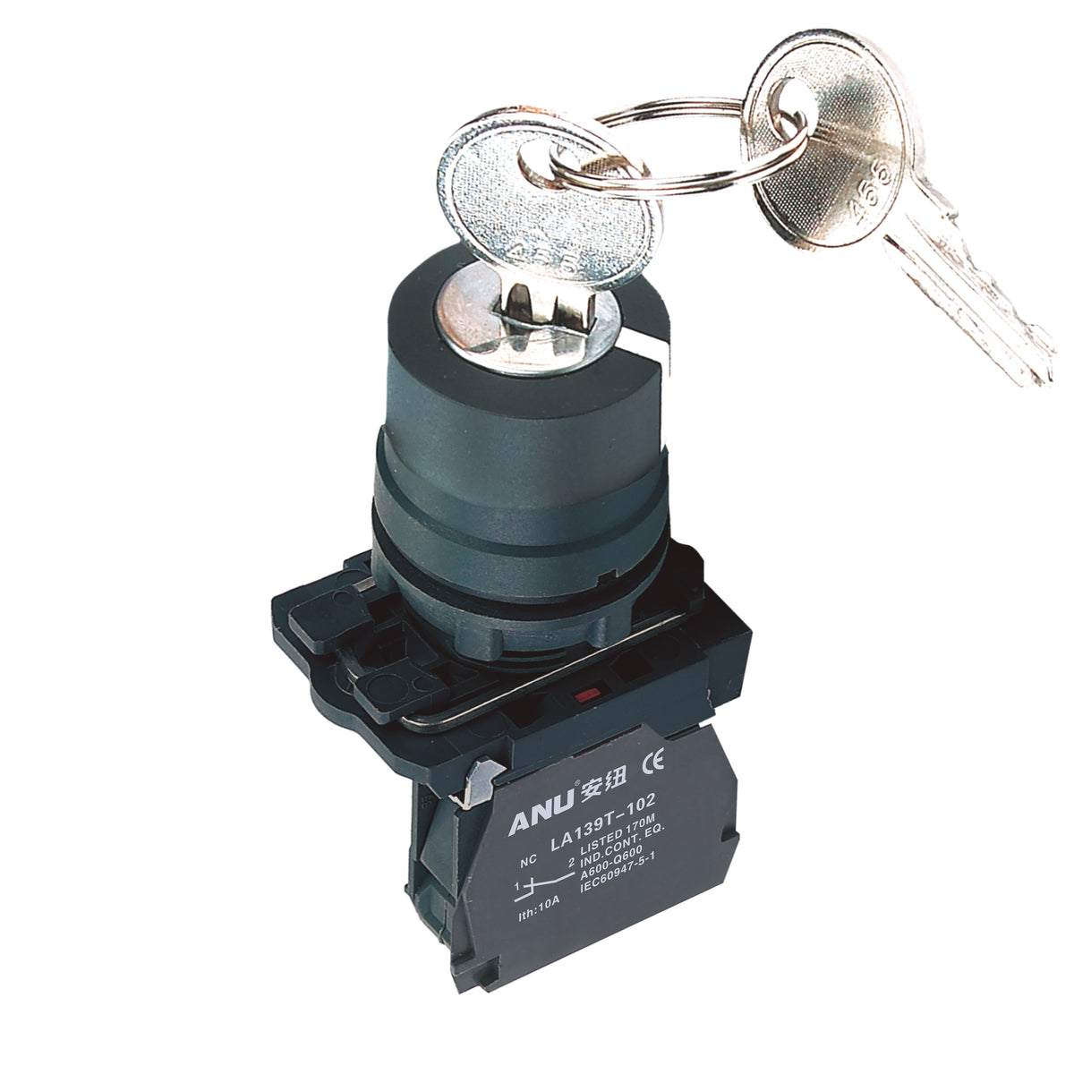 Plastics Rotary Selector Switch with Key 2-Gear 1 Normally-Open