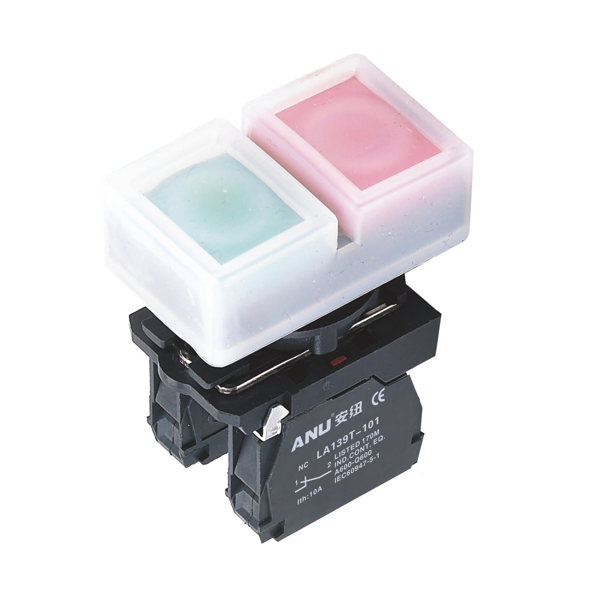 Plastics Double Push Buttons Convex Flat Head Momentary Waterproof 1 Normally-Open and 1 Normally-Closed