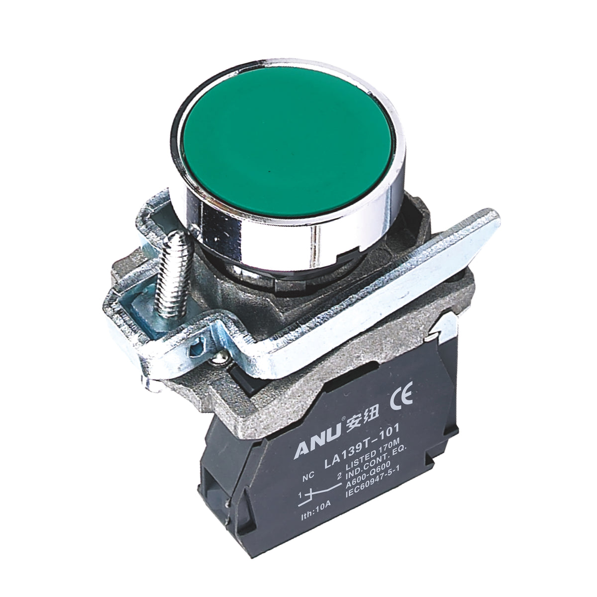 Metal Push Button Switch Momentary Flat Head Green 1 Normally-Open