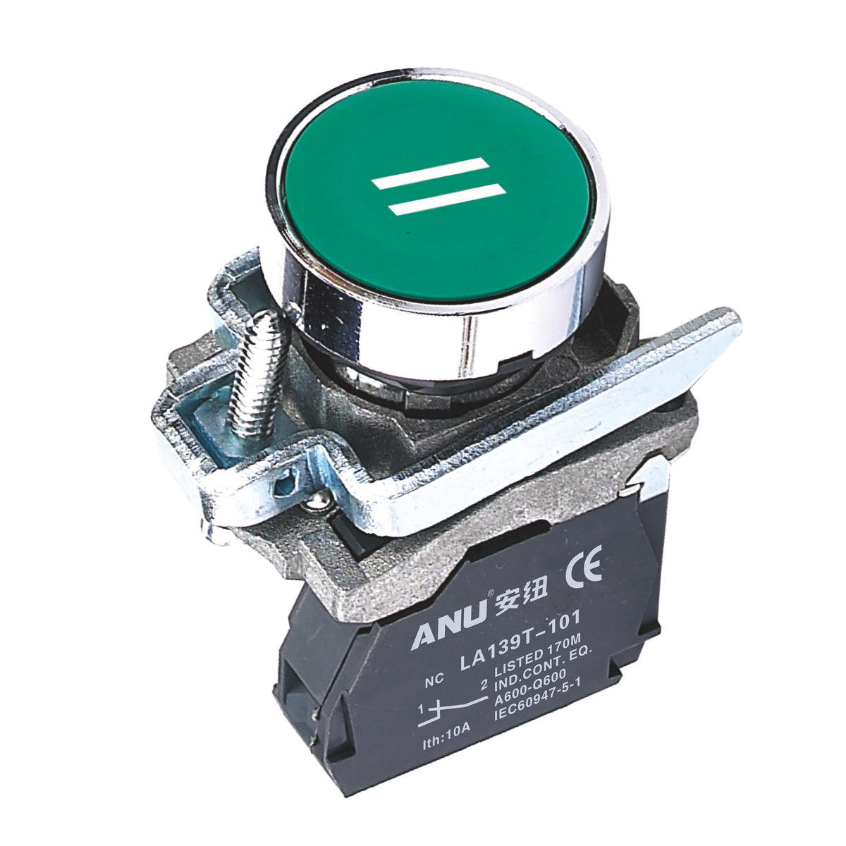 Metal Push Button Switch Momentary Flat Head Pause symbol green Background 1 Normally-Open