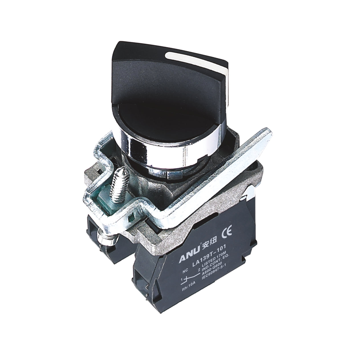 Metal Rotary Selector Switch 2-Gear Latching Short Handle 1 Normally-Open