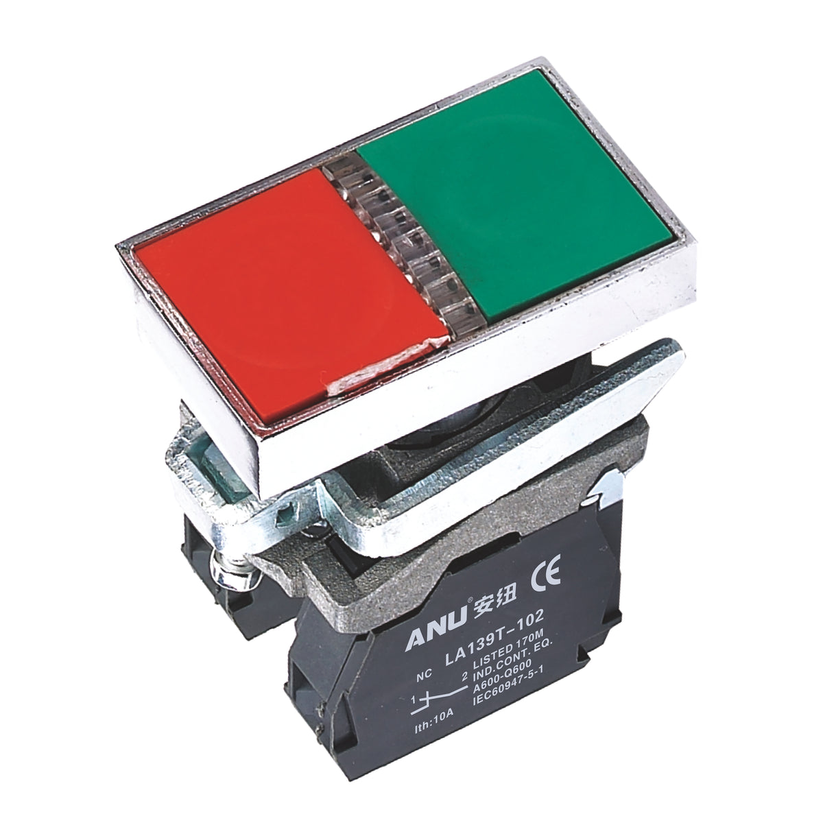 Metal Double Push Buttons Flat Head 1 Normally-Open and 1 Normally-Closed