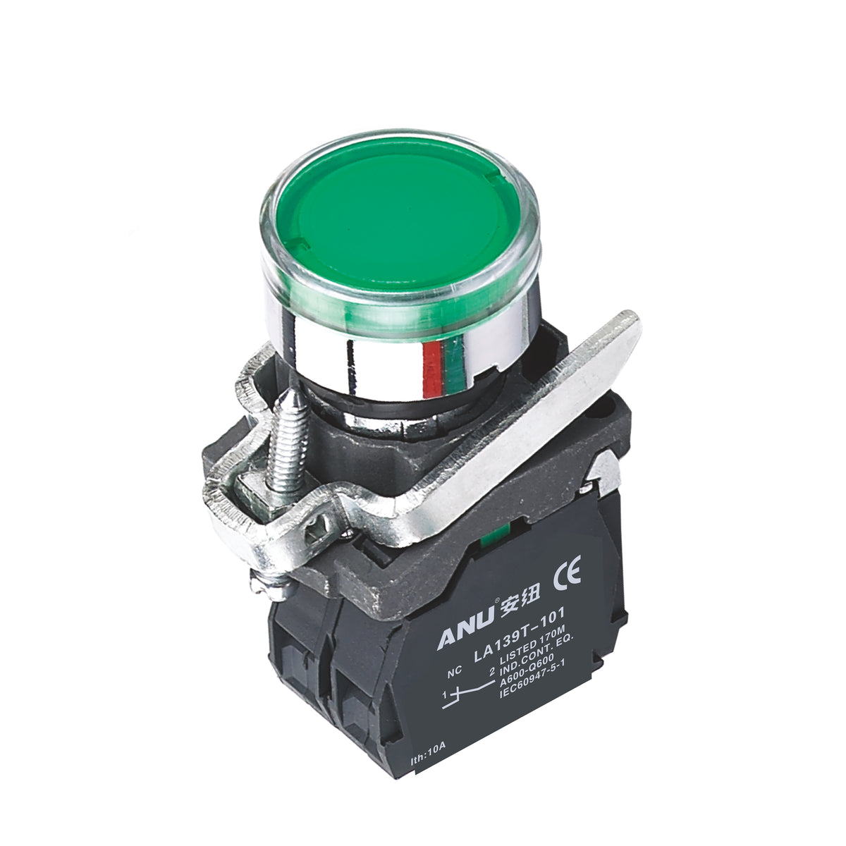 Metal Push Button Switch Momentary LED Flat Head Green 1 Normally-Open