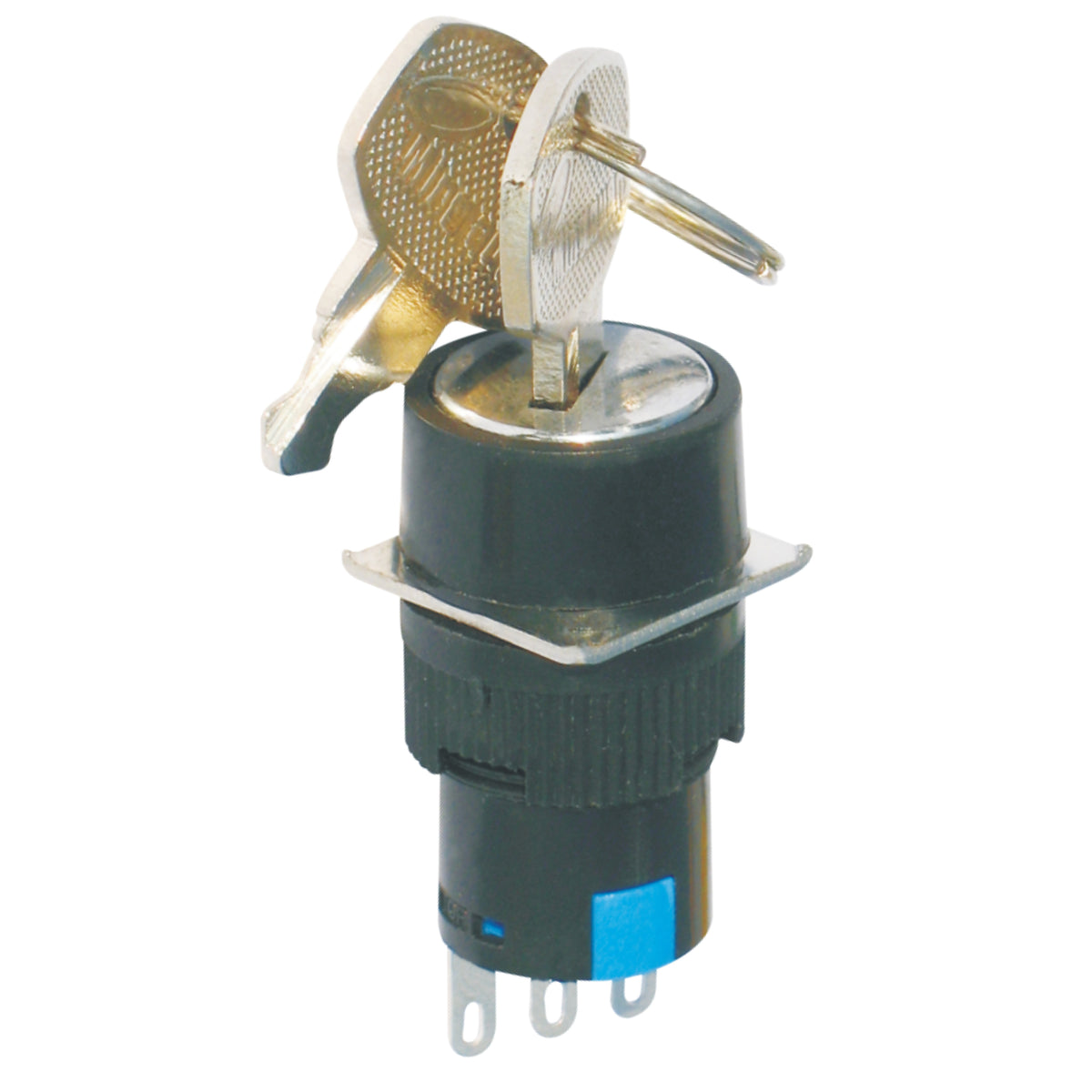 16mm Round Rotary Selector Switch with Key 2-gear Latching 1 Normally-Open and 1 Normally-Closed