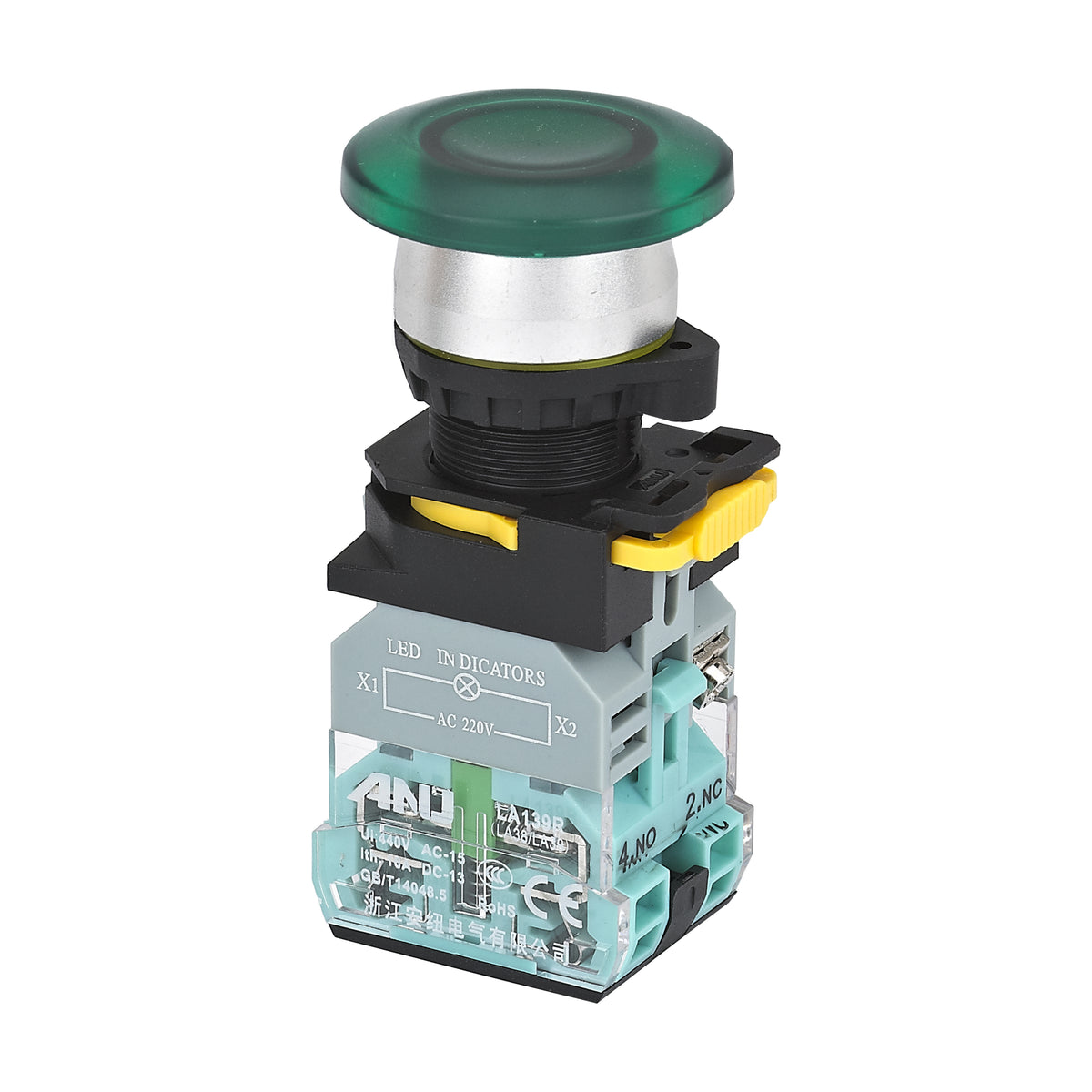 Push Button Switch Plug Terminal Mushroom LED Momentary Green 1 Normally-Open