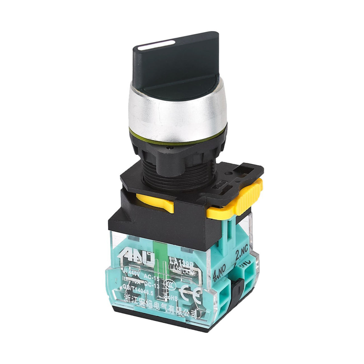 Rotary Selector Switch Plug Terminal 2-Gear Latching Short Handle 1 Normally-Open and 1 Normally-Closed