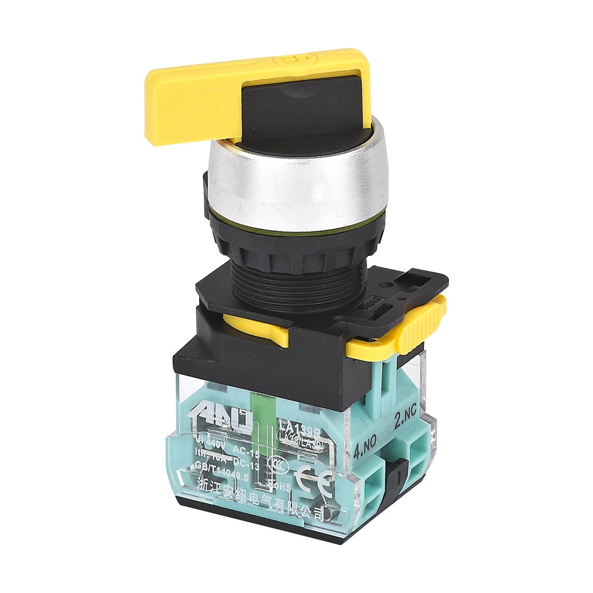 Rotary Selector Switch Plug Terminal 2-Gear Latching Long Handle 1 Normally-Open and 1 Normally-Closed