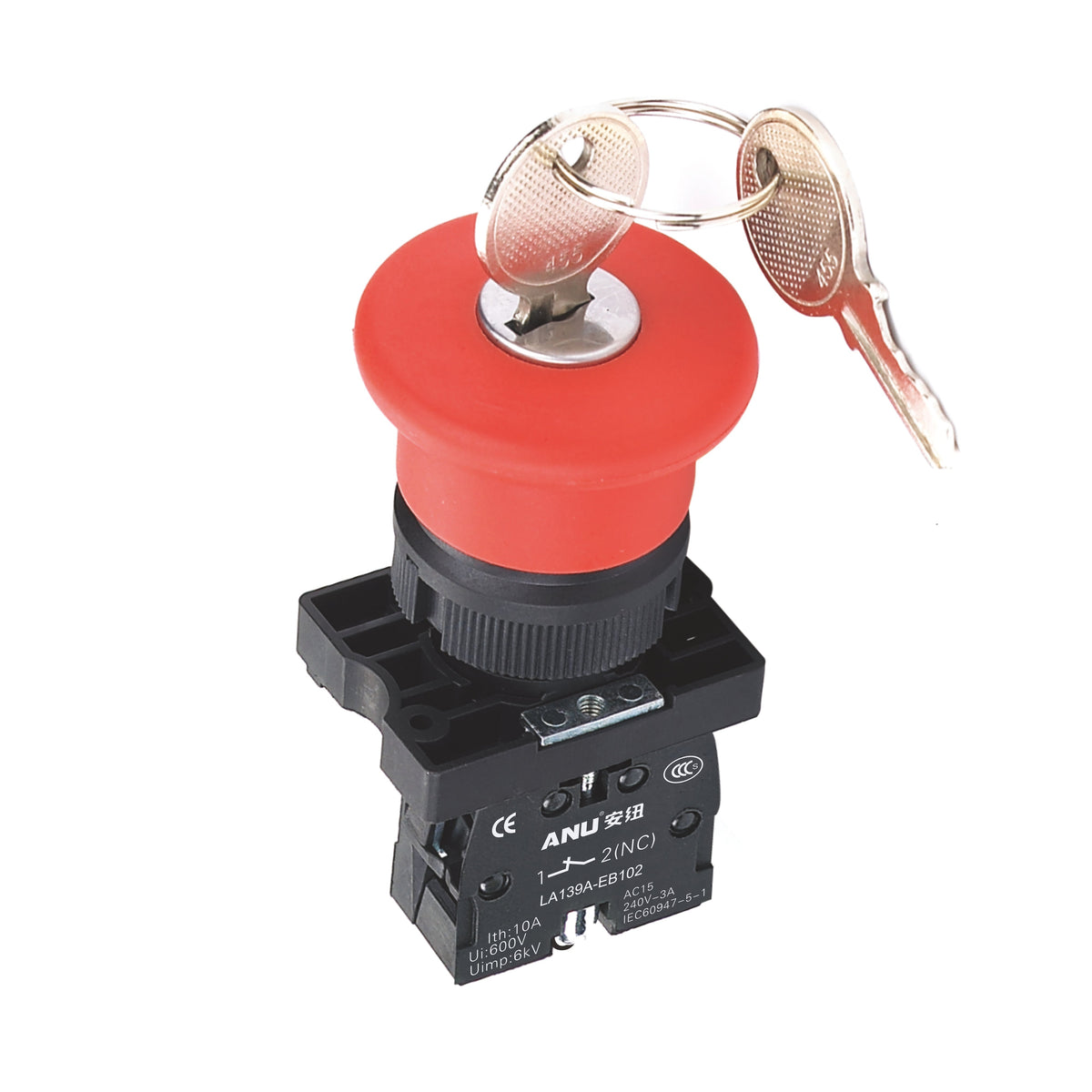 Plastics Emergency Stop Φ40 Mushroom Release After Key Rotation 1 Normally-Closed