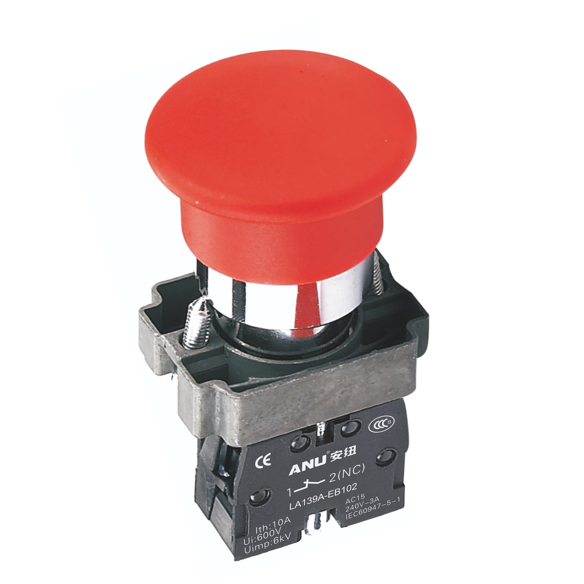 Metal Push Button Switch Φ40 Mushroom Momentary 1 Normally-Open