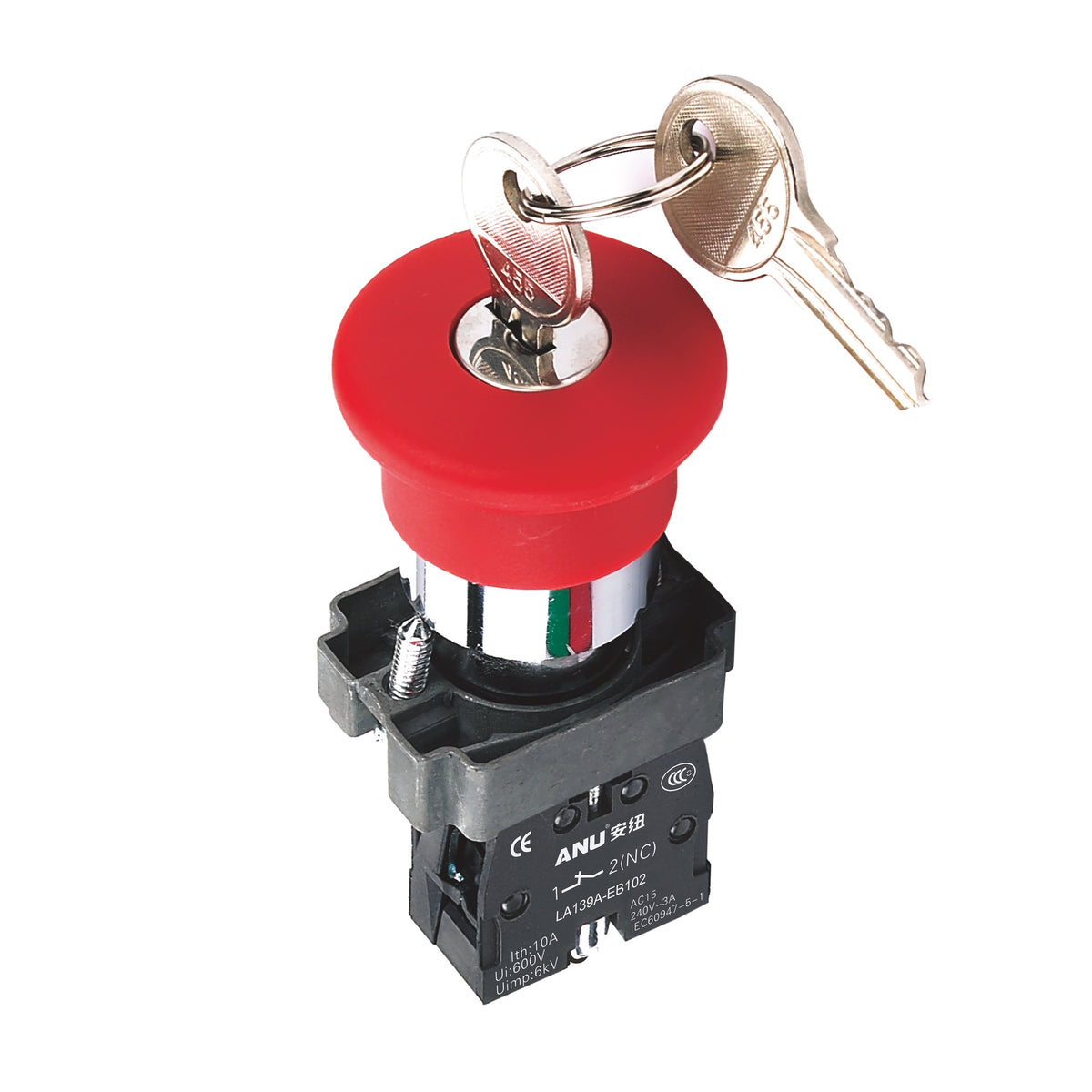 Metal Emergency Stop Φ40 Mushroom Release After Key Rotation 1 Normally-Closed